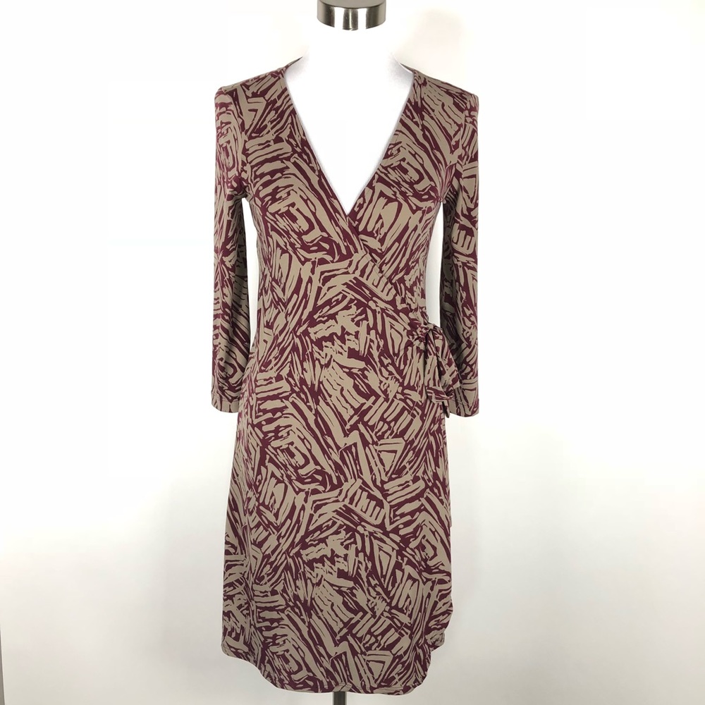 BCBG MAX AZRIA Wrap Dress Sz S Maroon Beige